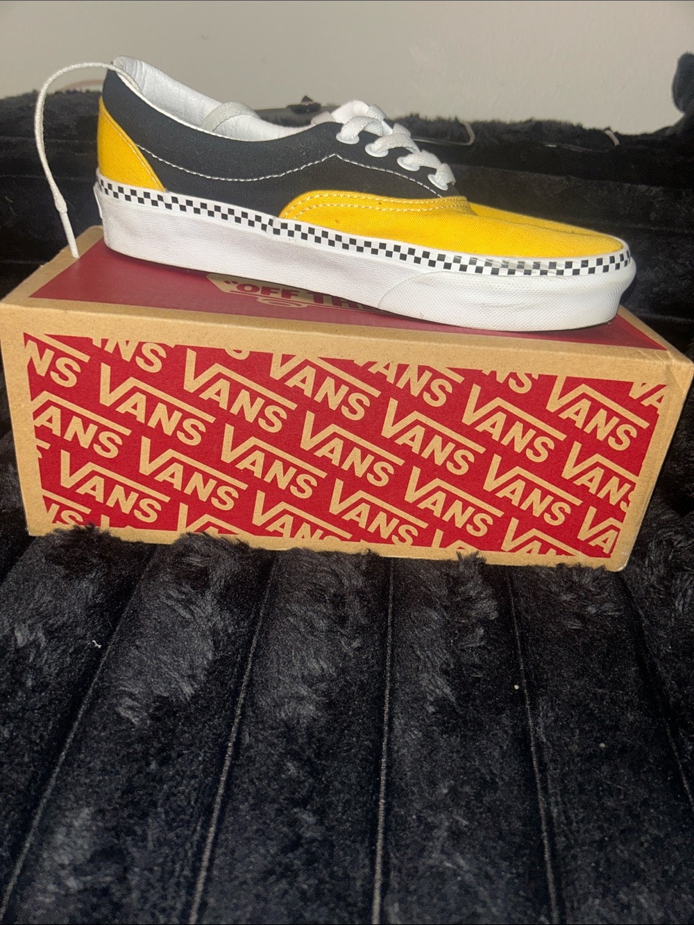 Vans Yellow & Black Checkerboard Low-Top Sneakers
